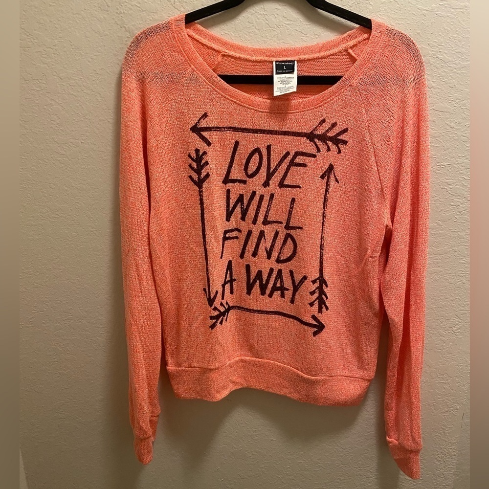 Stranded Pink Metallic “Love Will Find A Way” Long Sleeve Top Size Large NWOT